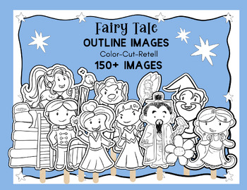 Preview of Classic Fairy Tale Clipart Cut-outs - 150 + Color-your-own outline images
