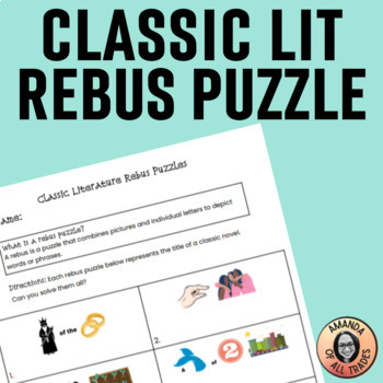 Preview of Classic Literature Themed Rebus Puzzles Critical Thinking Brain Break 