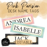 Pink Parisian EDITABLE Name Tags | Editable Desk Name Plates