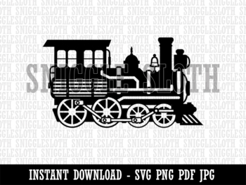 Classic Vintage Locomotive Train Steam Engine B&W Clipart Digital ...