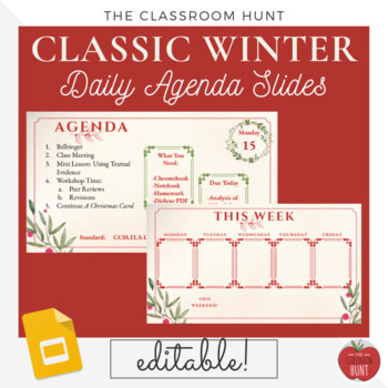 Preview of Classic Winter Holidays Daily Agenda Slides - Welcome Slides (Great for Virtual)