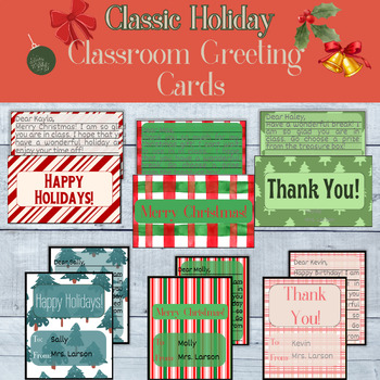 Preview of Classic Christmas Holiday Thank You Cards From Teacher and Teacher Notes