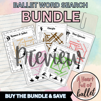Preview of Classical Ballets | Word Search Bundle | Activity for Ballet Class