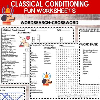 Preview of Classical Conditioning Worksheets Word Search and Crosswords