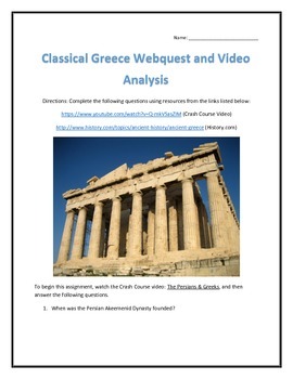 Preview of Classical Greece- Webquest and Video Analysis with Key