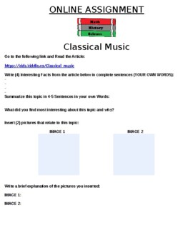 Preview of Classical Music Online Assignment (MUSIC)