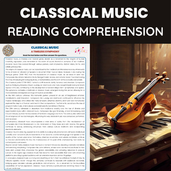 Preview of Classical Music Reading Comprehension Passage for History of Classical Music