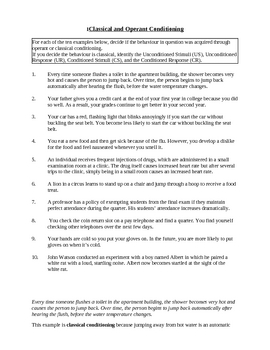 operant conditioning worksheet