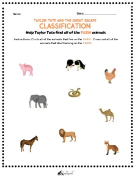 Preview of Classification - Farm Animals (Taylor Tate and the Great Escape)