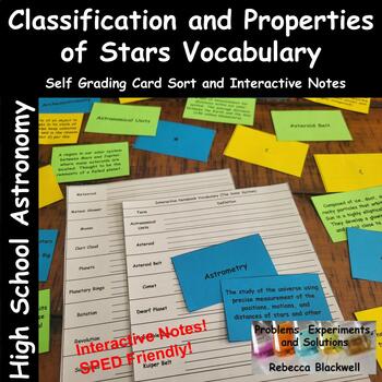Preview of Classification & Properties of Stars Self Grading Vocabulary Card Sort