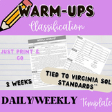 Classification & Taxonomy Weekly Warm-ups/Bellringers (3 Weeks!)