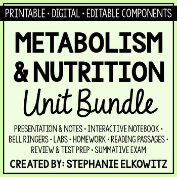 Preview of Metabolism and Nutrition Unit Bundle | Printable, Digital & Editable Components