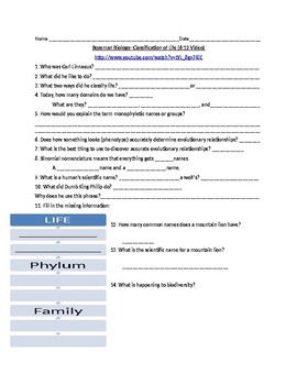 Classification Video Worksheets Bozeman Biology by Science Pseudosisters