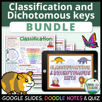 Preview of Classification and Dichotomous Keys Bundle - Google Slides, Doodle Notes & Quiz