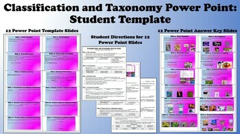 Preview of Classification and Taxonomy Power Point:  12 Slide Student Template, Answer Key