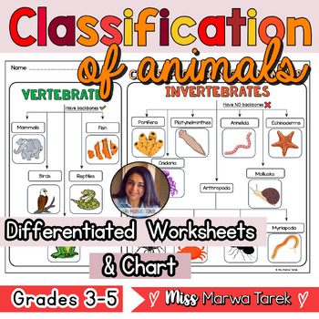 Preview of Classification of Animals: Vertebrates & Invertebrates {Worksheets} {Grade 3-5}