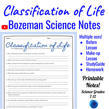 Preview of Classification of Life Comprehensive Worksheet | Bozeman Science