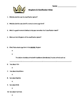 Preview of Classification of Living Things Video Questions! King Philips Castle!