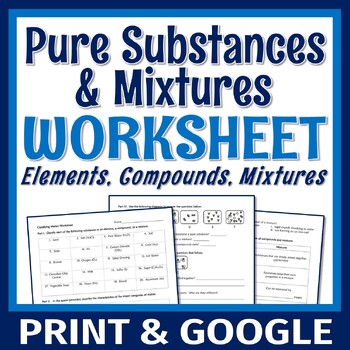 Preview of Classification of Matter Worksheet Elements Compounds Mixtures