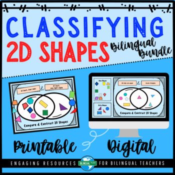 Preview of Classify 2D SHAPES Printable & Digital Math Game Center - Bilingual Bundle