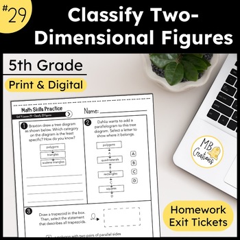 Preview of 2D Shapes Attributes Exit Tickets, Worksheets & HW - iReady Math 5th Grade L29