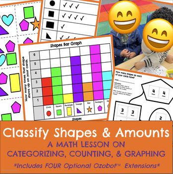 Preview of Classify Shapes & Amounts Lesson_Bar Graph & optional Ozobot™️ extension incl.