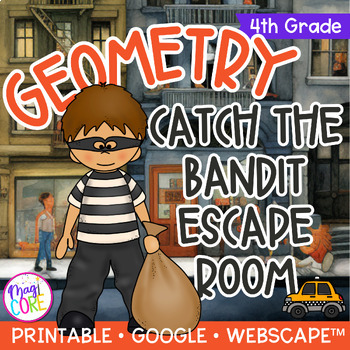 Preview of Classify Shapes Geometry Math Bandit Escape Room 4th Grade - Angles, Lines, Rays