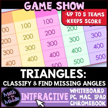 Preview of Classify Triangles & Find Missing Angles in Triangles - Math Review Game Show