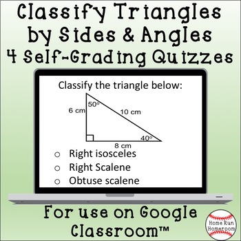 Preview of Classify Triangles by Sides & Angles Google Classroom™ Digital Quiz Set