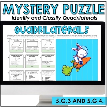 Preview of Classify and Identify Quadrilaterals Digital Mystery Puzzle Pixel Art | 5.G.3-4