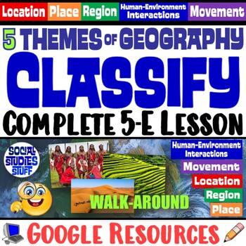 Preview of Classify the Five Themes of Geography 5-E Lesson | 5 Themes WalkAround | Google
