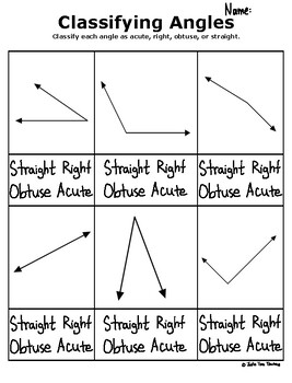 Preview of Classifying Angles Geometry Worksheet - Acute, Obtuse, Right, Straight