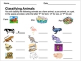 Classifying Animals Assessment (Farm, Zoo, or Pet)