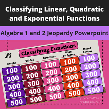 Preview of Classifying Linear, Quadratic and Exponential Functions Algebra Jeopardy Game