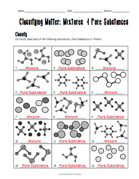 Classifying Matter: Mixtures and Pure Substances Worksheet | TpT