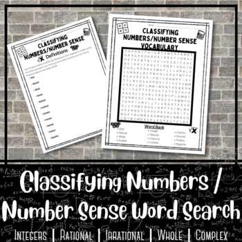 Preview of Classifying Numbers/Number Sense Word Search | Vocabulary | Worksheet | No Prep