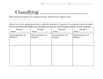 Preview of Classifying Objects Template