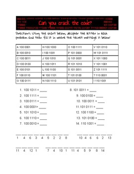 Preview of Binary Coding Secret Message Sample Page