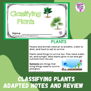 Preview of Classifying Plants and Animals Adapted Notes and Review