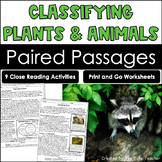 Classifying Plants and Animals Reading Comprehension Paire