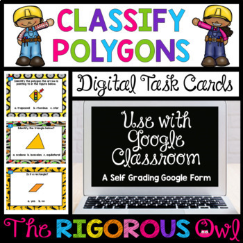 Preview of Classifying Polygons Geometry Task Cards - Digital Google Forms - Test Prep