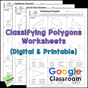 Preview of Classifying Polygons Worksheets or Tests | Printable and Digital (Dollar Deals)