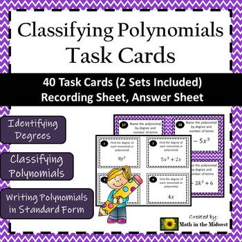 Preview of Classifying Polynomial Task Cards, Polynomial Basics