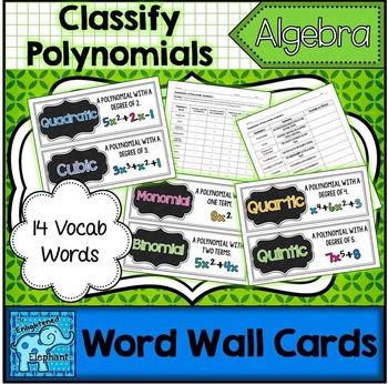 Preview of Classifying Polynomials Vocabulary Word Wall Cards
