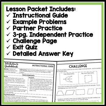 classifying quadrilaterals lesson packet geometry lesson exit quiz