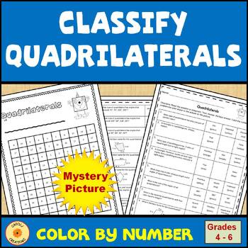 Preview of Classifying Quadrilaterals  Color by Number Worksheet with Easel Assessment