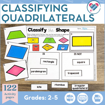 Preview of Classifying Quadrilaterals Printables and Games PRINT AND DIGITAL