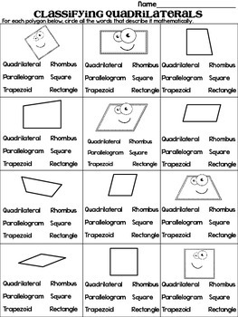 Classifying Quadrilaterals: Quadrilateral Quest Game and Practice Sheet