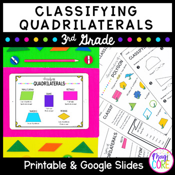 Preview of Classifying Quadrilaterals & Shapes 3rd Grade Math Unit 3.GA.1 Worksheets Games