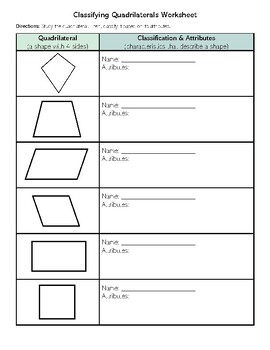 Preview of Classifying Quadrilaterals by their Attributes - WORKSHEET for students!